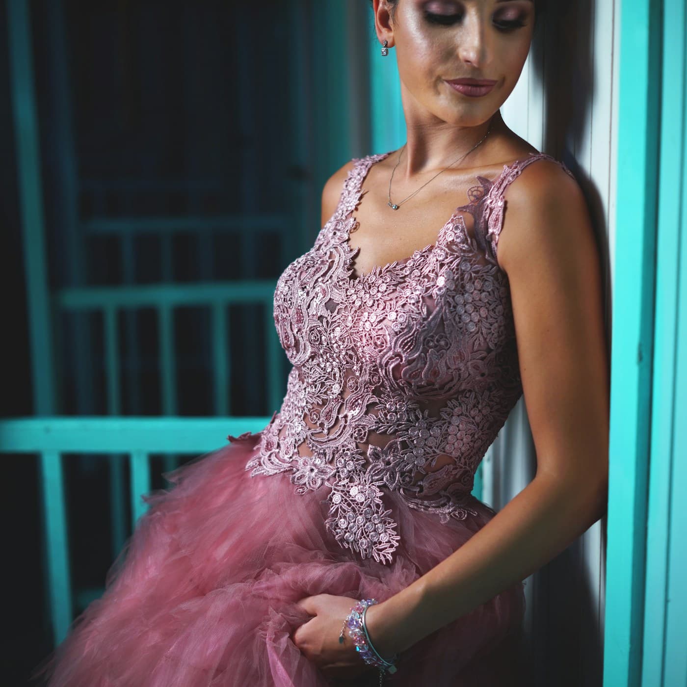Silver Bloom Embellished Gown